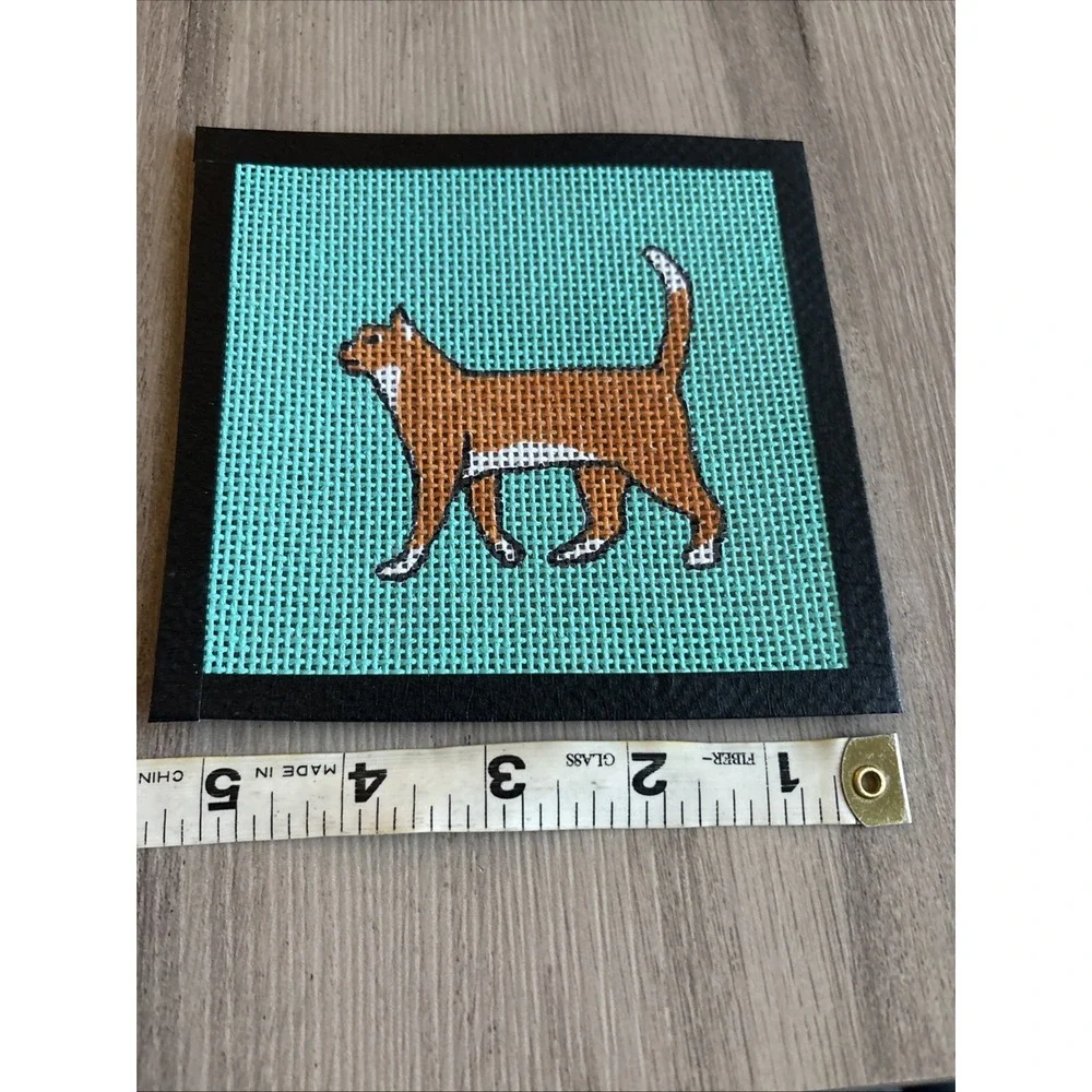 Handpainted Needlepoint cross‎ stitch Canvas Orange Cat Teal 5